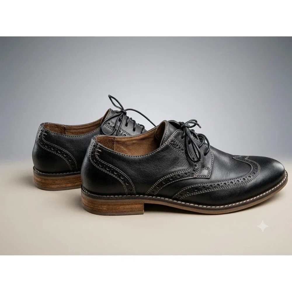 Nunn Bush Nelson Leather Wingtip Dress Shoe Black Men 8½